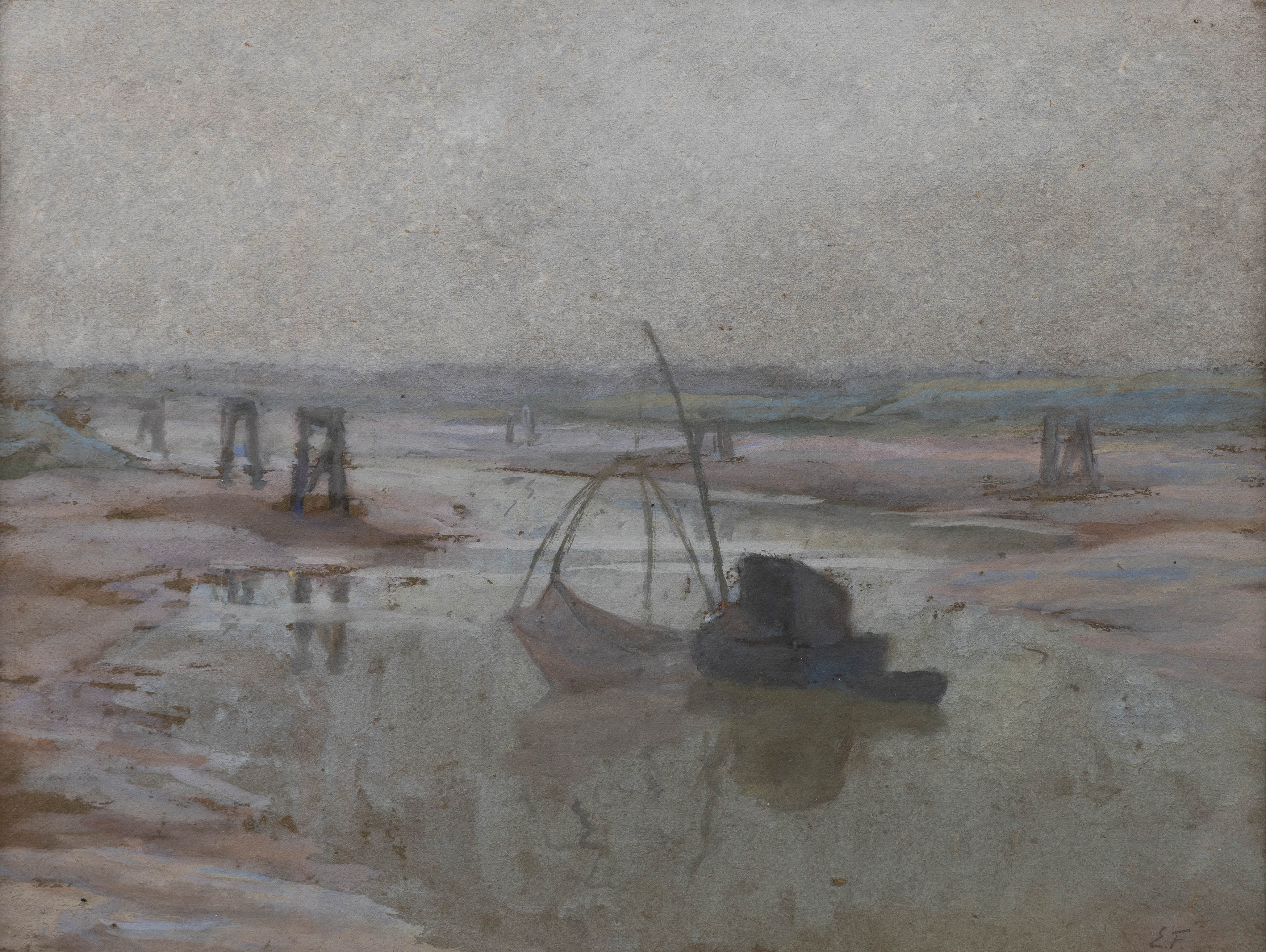 Edgard Farasyn (1858-1938) 'Strandvissers', pastel op papier.  (L:35.5 x H:27 cm)